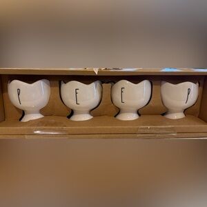 Rae Dunn White Egg Cups with 'PEEP' Design